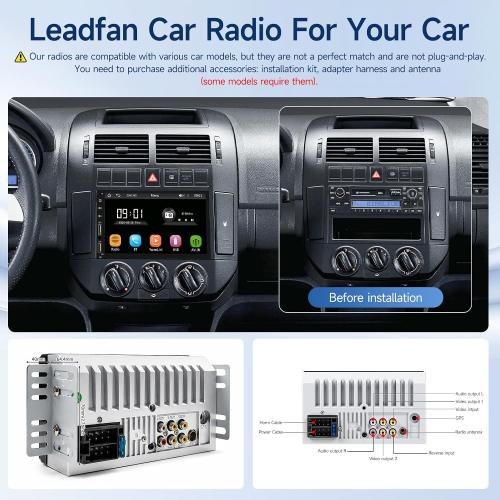 Leadfan Double Din Car Stereo Radio Support Apple Carplay&Android Auto, 7inch HD Touchscreen Double Din Radio with Bluetooth, Car Audio Receivers, Camera, MirrorLink, FM Radio, 2 USB/TF/AUX/Subwoofer