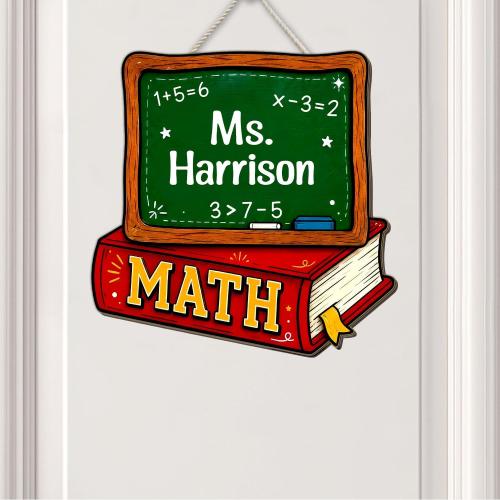 Math Teacher Door Sign, School Board & Math Book Wooden Door Hanging Decor, Maths Class Chalkboard Sign, Mathematic Teacher Gift, Personalized Maths Classroom Decor, Mathematic Teacher Must Have