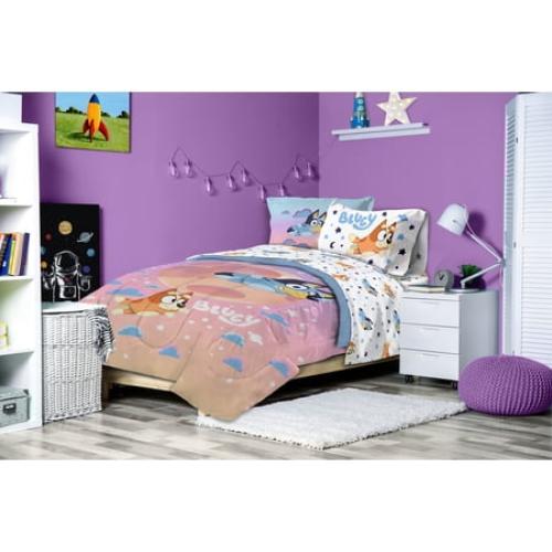 BBC Bluey Sisters Sleepy Time 7 Piece Full Size Kids Bed Set with Shams