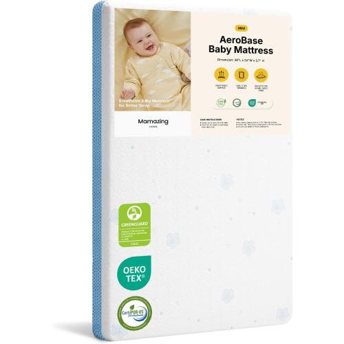 MAMAZING Aerobase Mini Crib Mattress 38 L x 24 W, 2-Stage Breathable Mattress, Non-Toxic, Waterproof Sleep Surface, Machine-Washable Outer Cover for Easy Care, Fits Mini Size & Portable Crib