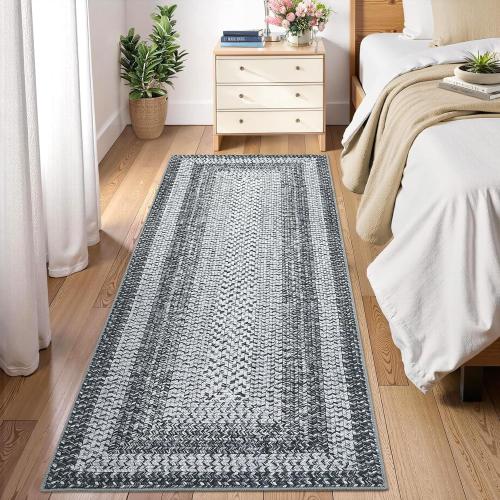 RUGSREAL 2x6 Runner Rug Braided Print Hallway Area Rugs Machine Washable