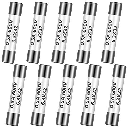 Kingdder 10 Pcs 0.5A 600V Multimeter Fuse, Ceramic Fast Acting