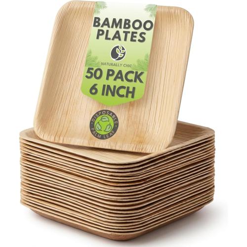 Square 6 inch Bamboo Leaf Plates 50 plates 2pack  one small and one big ‼️