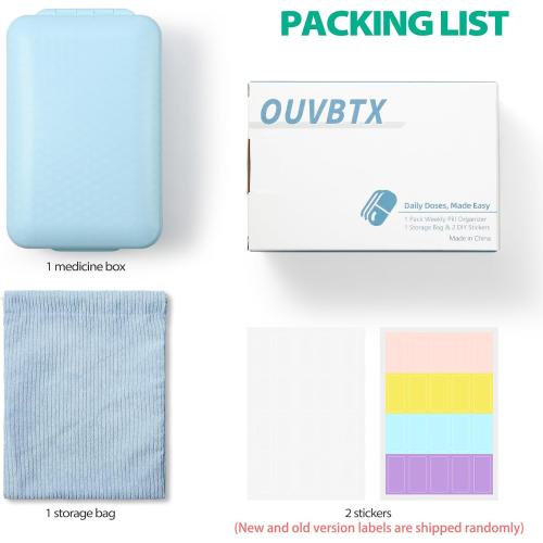 8 Grids Large Capacity Pill Organizer with Labels and Storage Bag, Airtight Medicine Case for Traveling Portable Pharmacy Box Vitamin Container 8 Compartment Supplement Medication Holder Daily, Blue