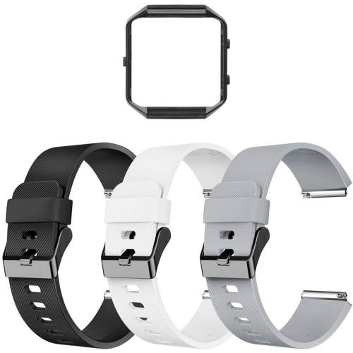 LEEFOX Compatible Blaze Bands with Frame, Sport Silicone Replacement Strap for Blaze Smart Fitness Watch accessory Wristbands Large, Black White Gray w/Black Frame Men Women
