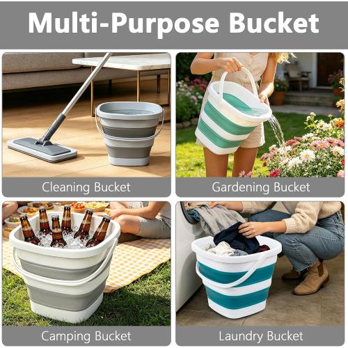Collapsible Bucket, 2.6 Gallon 10L Mop Bucket for Cleaning, Car Washing, Portable Plastic Tub for Camping, RV, Beach, Fishing, Garden, Indoor and Outdoor Space Saving Wash Basin Ice Buckets