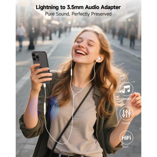 [Apple MFi Certified] 2 Pack Lightning to 3.5 mm Headphone Jack Adapter, iPhone Aux Adapter Converter Dongle Audio Cable Compatible with iPhone 14 13 12 11 X XS 8 7