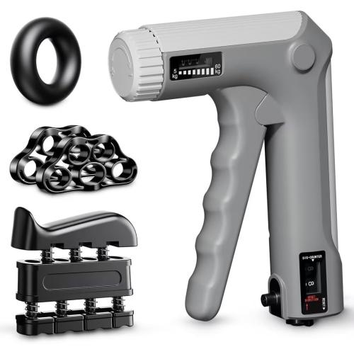 Hand Grip Strength Trainer Kit - Hand Gripper Training Set with Adjustable Resistance 2 Finger Stretchers Extenders Finger Exerciser Forearm Workout Ring Exercise Equipment Accessories Gray