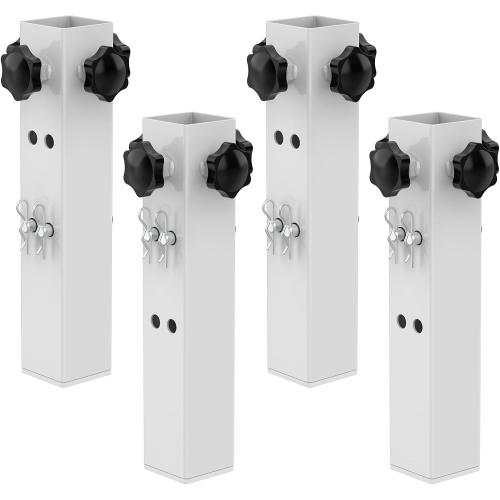 4 Pcs White Table Leg Extenders - Adjustable, Metal Square Folding Leg Risers, Raise Table Height 3.5/5.5 (Inner Diameter 1.35)
