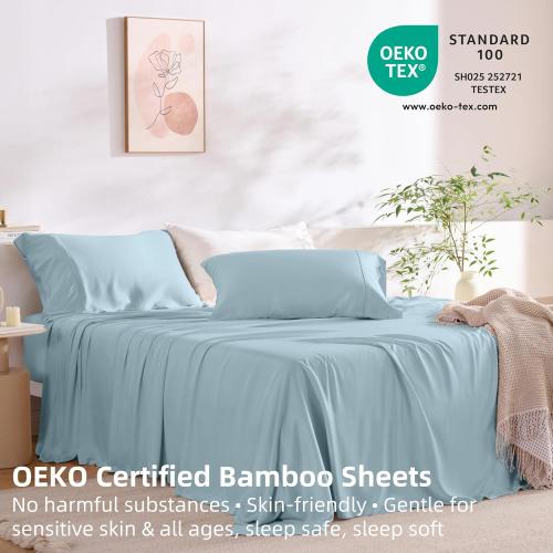 GOKOTTA Queen Bamboo Rayon Sheets Set, Silky Soft Cooling Sheets Stay Put