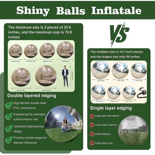 6PCS Inflatable Mirror Ball PVC Airtight Big Shiny Balls Inflatable Large Hanging&Standing Disco Ball Silver & Gold & Iridescent Giant Mirror Ball for Party & Wedding & Event Decoration