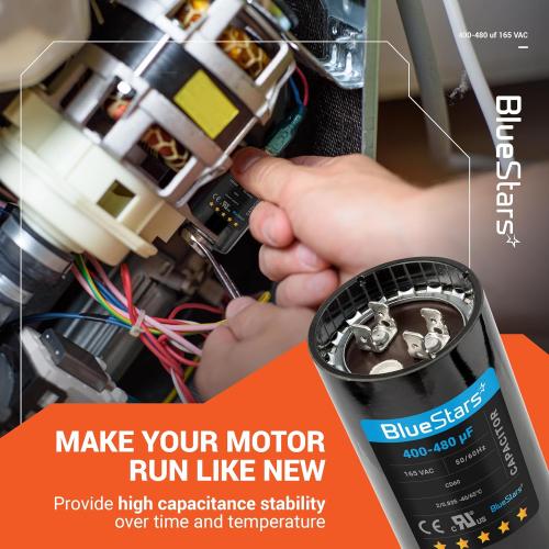 [UL Listed] BlueStars 400-480 uF MFD 165 VAC Universal CD60 Round Motor Start Capacitor 50/60 Hz - Replacement Part for AC Electric Motor Operation - Lifetime Up to 30.000 Hours