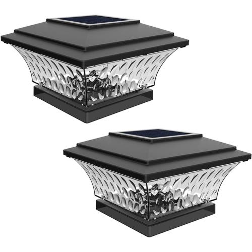 HUYIENO Solar Post Cap Lights Outdoor LED Lighting Deck Fence Cap Light Two Light Modes Warm White/Bright White Suitable for 4x4 Wooden Posts Black 2PK