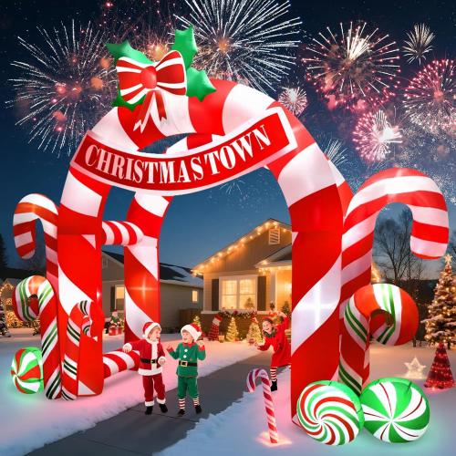 Kalolary 13FT Christmas Inflatables Archway Outdoor Decorations, Giant Xmas Candy Arch Inflatable Stereoscopic Blow up Christmas Yard Decoration with Build-in LED Lights for Garden Lawn Party Decor