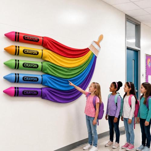 Back to School Giant Crayon Classroom Decor, Rainbow Wall Kit
