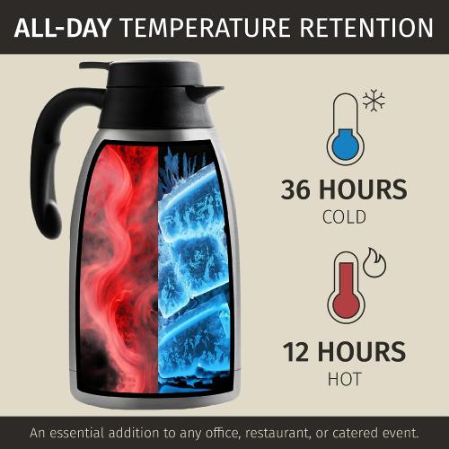 Cresimo Thermal Coffee Carafe 68oz / 2L - 12 Hours Hot Beverage Dispenser, Insulated Stainless Steel Carafe for Liquids, Coffee Carafes For Keeping Hot Water Dispenser for Parties - Large Tea Flask