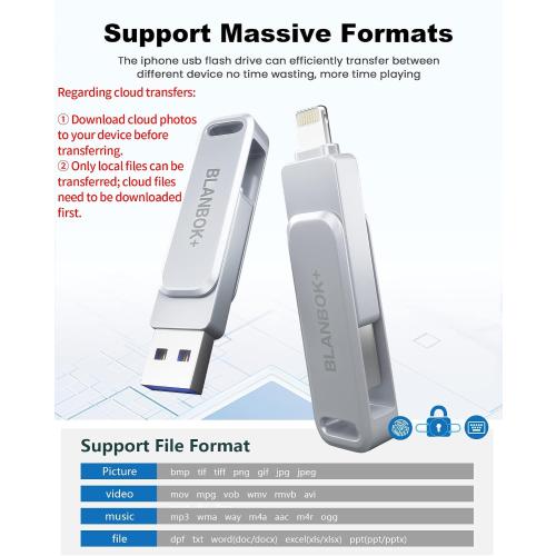 MFi Certified 128GB Photo Stick for iPhone Flash Drive,USB Memory Stick Thumb Drives High Speed USB Stick External Storage Compatible for iPhone/iPad/Android/PC