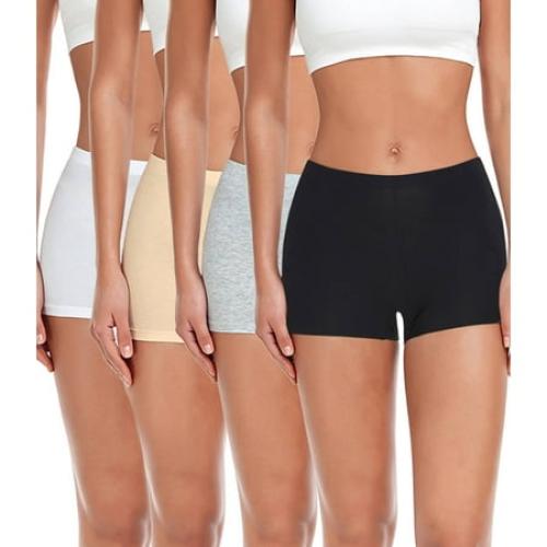wirarpa Women's Boyshorts Panties Cotton Boxer Briefs for Ladies Underwear Shorts with Cotton Crotch 4 Pack Black Grey Beige White Medium