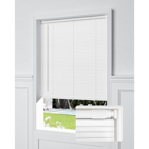 No Drill Blinds for Windows 1 Vinyl L-Shaped Slats Cordless Mini Blinds for Home, for Window Size 36 W × 48 H White