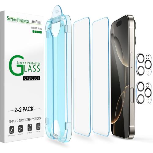 amFilm Auto-Alignment OneTouch for iPhone 16 Pro [6.3''] Screen Protector   Camera Lens Protector, Tempered Glass, 30 seconds Installation, Bubble Free, Case Friendly, Anti-Scratch [2 2 Pack]