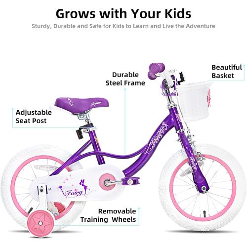 JOYSTAR Fairy Girls Bike for Toddlers and Kids Ages 2-8 Years Old, 12 14 16 18 Inch Kids Bike with Training Wheels, Handbrake and Basket, Toddler Girl Bike, Children Bicycle