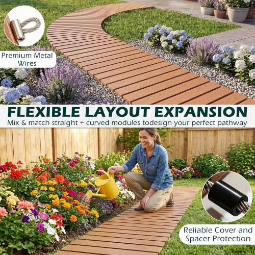 COLOR GREY ❗❗Garden Pathway, HDPE Outdoor Walkway with Handle,Teak,7.5FT