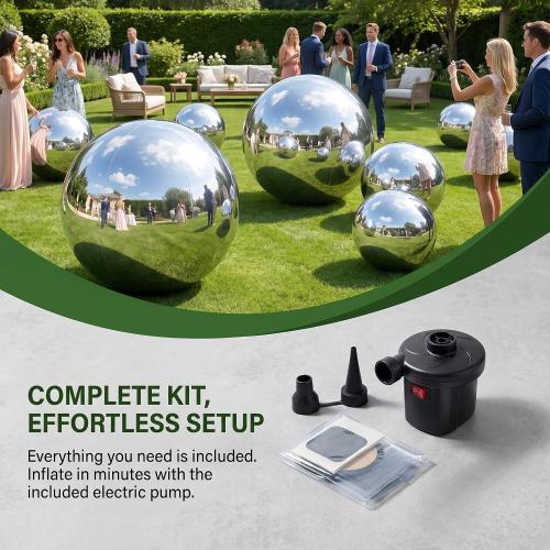 6PCS Inflatable Mirror Ball PVC Airtight Big Shiny Balls Inflatable Large Hanging&Standing Disco Ball Silver & Gold & Iridescent Giant Mirror Ball for Party & Wedding & Event Decoration