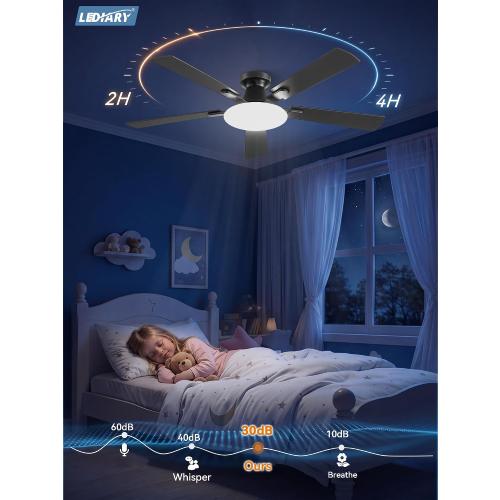 LEDIARY 52 Inch Flush Mount Ceiling Fans with Lights, Remote & APP Control