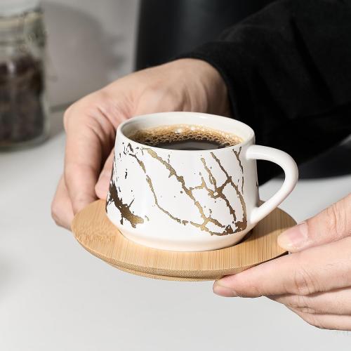 LUKA Ceramic Espresso Cups with Saucers and Metal Stand