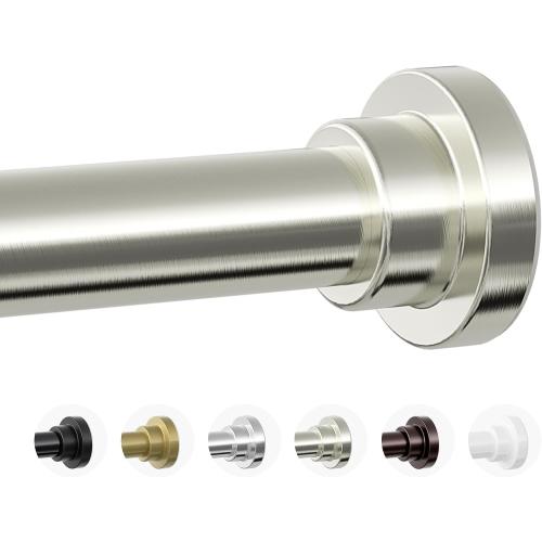Shower Curtain Rod, 1 Diameter Heavy Duty Tension Shower Rod, Non Slip Adjustable 28-74 inch No Drill Shower Curtain Rods Spring Tension For Bathroom, Shower Stall, No Rust, Brushed Nickel