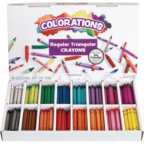 Colorations Regular Size Triangular Crayon Classroom Pack, 16 Colors | 13 of Each, Set of 208, Easy-Grip Non-Toxic Crayons for Kids, School Supplies, Classroom Must-Haves