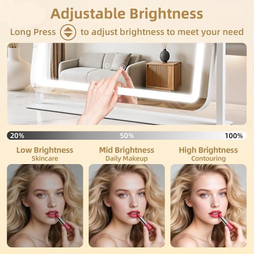 Vanity Mirror with Lights 22x17, Lighted Makeup Mirror with 10X Magnification 4.5, 3 Color Dimmble Lights, Touch Control, 360° Rotation, Metal Frame, Women's Gift, For Bedroom/Dressing Room, White