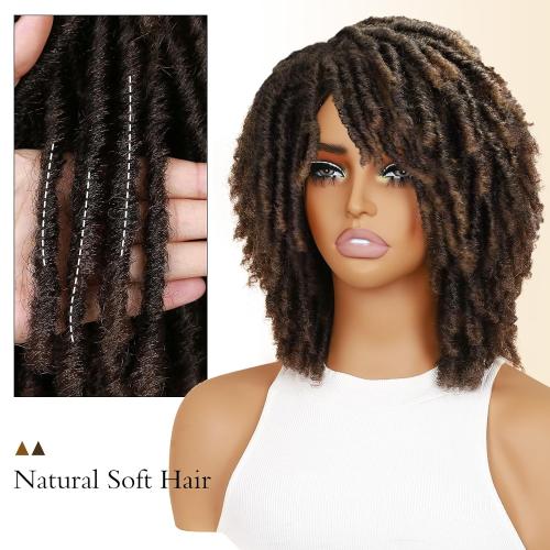 HANNE Dreadlock Wig Short Twist Braided Wigs for Black Women and Men Afro Curly Synthetic Wig Faux Locs Braided Crochet Hair Wigs (1B/30#)