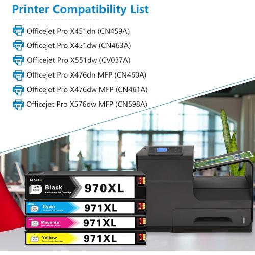 970XL 971XL Ink Cartridges High-Yield Replacement for HP Ink 970XL 970 971 for OfficeJet Pro X451dw X451dn X476dw X476dn X576dw X551dw Printer (4 Pack, Black/Cyan/Magenta/Yellow)
