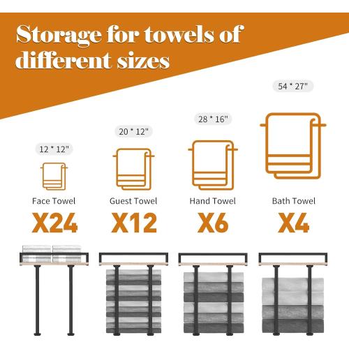 Xstydes Towel Racks for Bathroom Wall Mounted, Metal Towel Holder with Wooden Shelf for Folding Large Towels, Towel Storage for Small Bathroom Organizer Decor or RV Camping