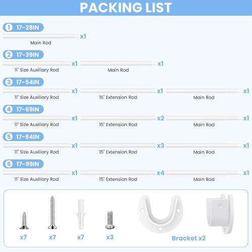 Closet Rod, 17-84in Stepless Adjuatable closet rods for Hanging Clothes