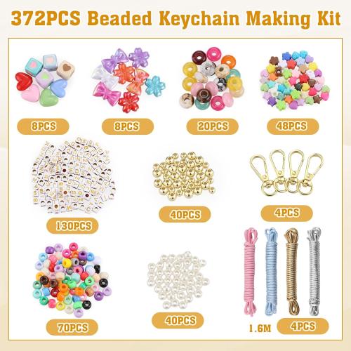 BESARME Beaded Keychain Making Kit, 372 Pcs, Colorful Alphabet Beads