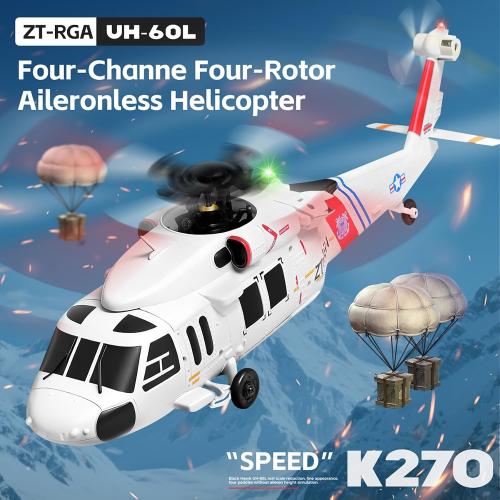 K270 UH60L Remote Controlled Helicopter 2.4Ghz 4CH RC Helicopter Heli Aileronless 6-Axis Gyroscope Air Pressure Hold Optical Flow Position 3-Batteries for Adults Beginners