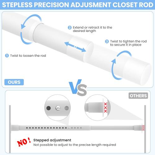 Closet Rod, 17-84in Stepless Adjuatable closet rods for Hanging Clothes