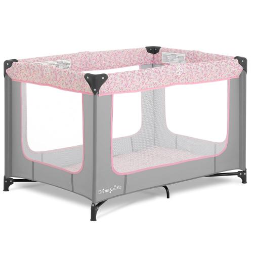 Dream On Me Zodiak Baby Playard, Breathable Mesh Sides, Soft Comfortable Mattress, Quick & Easy to Fold with Travel Carry Bag, Compact Space Saving Design - Grey & Pink