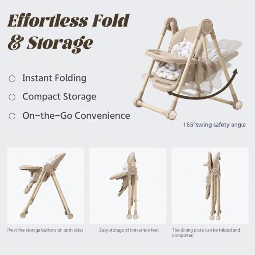 Multi Functional All in 1 Baby High Chair Swings for Infants Foldable Rocking 8 Level Height Adjustment Eco Friendly Washable PU Cushion Ultimate Baby Feeding Chair (Brown)
