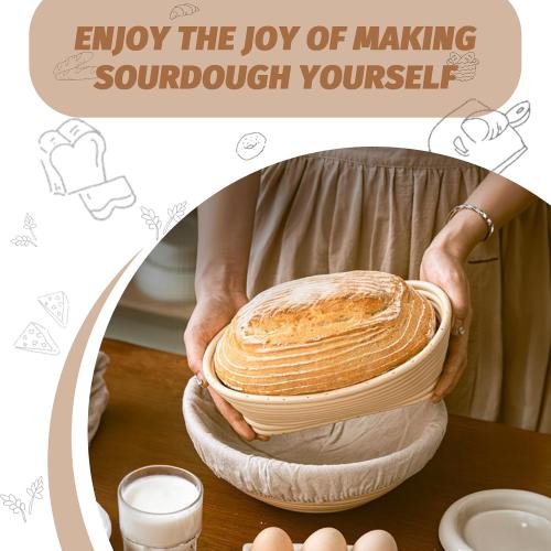 Sourdough Proofing Basket Gift Set, 9 Round and 10 Oval Banneton Bread Baking Supplies, Sourdough Baskets with Bread Lame, Danish Whish, Bowl Scraper, Sourdough Scraper, and Linen Liner