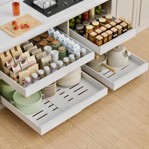 PAKETA 4 Pack Expandable Pull Out Cabinet Organizer,21 Deep | Pull Out Drawers for Cabinets with width from 12 to 20,Sliding Drawers for Cabinets with Upgrade 3 Slide Rails,hold 65 lbs