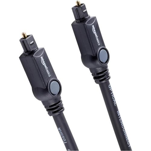 Amazon Basics Toslink Digital Optical Audio Fiber Optic Cable, Multi-Channel, for Sound Bar, Audio System, Home Theatre, Game Console, Blu-Ray Player, Gold-Plated Connectors, 6 Foot, Black