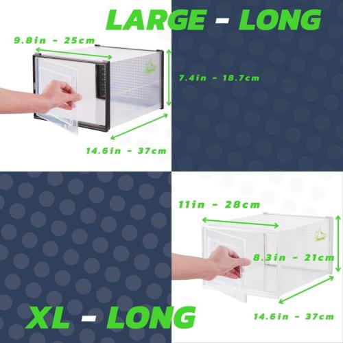 BLACK LARGE 6 pack - 14.6 Inches Long for BIG Shoes & Sneakers, Shoe Storage Organizer, Shoe Storage Boxes, Shoe Box Clear Plastic Stackable, Shoe Containers, Shoe Organizer for Closet