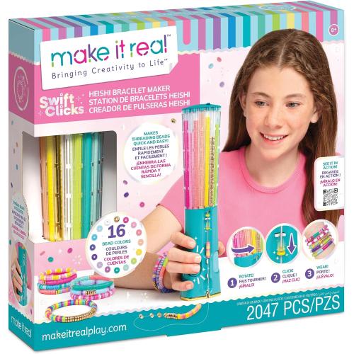 Make It Real: Swift Clicks - Heishi Bracelet Maker - 2047pc, DIY Jewelry Craft Kit, Design & Make 23 Bead Bracelets, Rotate-Click-Wear, Girls Kids 8