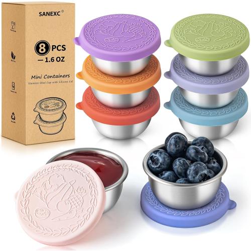 8 Pack - 1.6 Oz Small Salad Dressing Containers To Go, Sauce Cups with Lids
