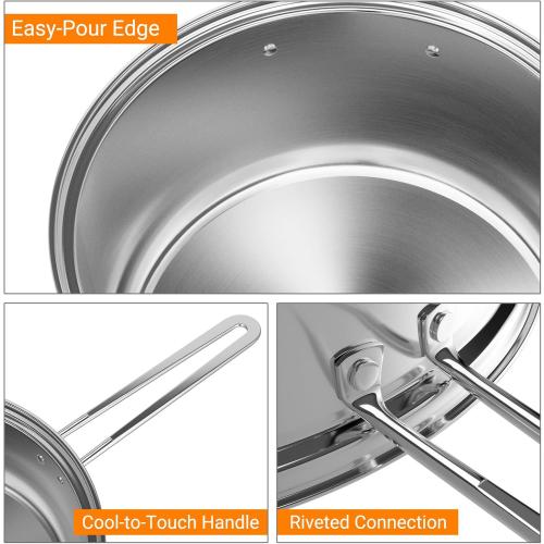 12 Piece Pots & Pans Set, Stainless Steel Cookware Set with Tempered Glass Lids, Handles & 3-Ply Base, 4 Stockpots, 1 Frying Pan & 1 Sauce Pan for Stovetop, Induction, Halogen