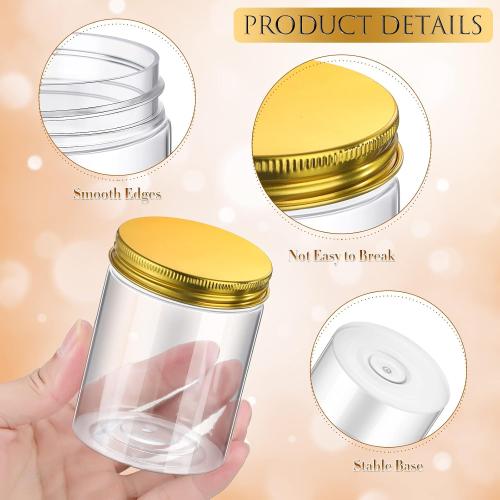 Aoriher 48 Pcs 8 oz Plastic Jars with Lids Round Clear Containers, Gold