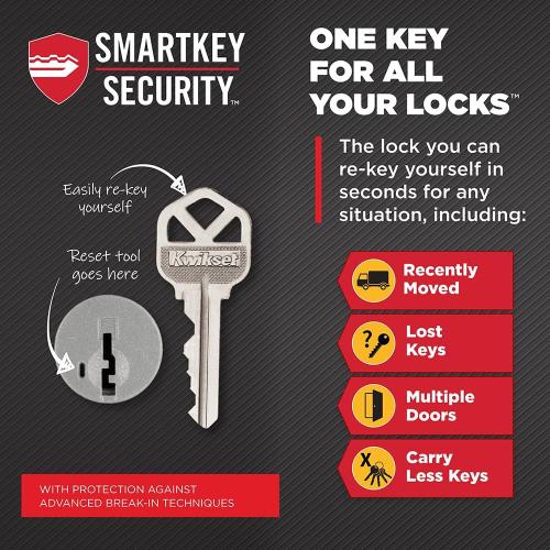 Kwikset Balboa Entry Door Handle with Lock and Key, Secure Keyed Reversible Lever Exterior, for Front Entrance and Bedrooms, Polished Brass, Pick Resistant Smartkey Rekey Security